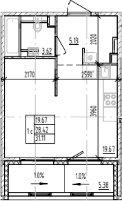 Планировка — ЛесART, Студия, 28 м²