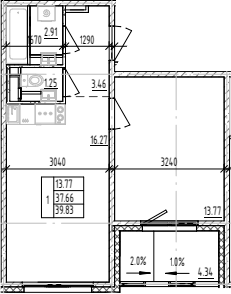 Планировка — ЛесART, 1-комн., 38 м²