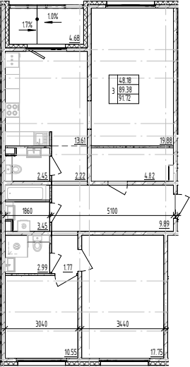 Планировка — ЛесART, 3-комн., 89 м²