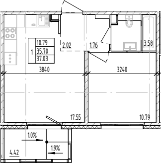 Планировка — ЛесART, 1-комн., 36 м²