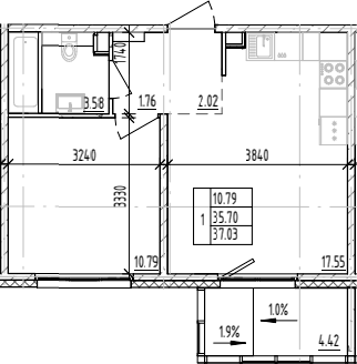 Планировка — ЛесART, 1-комн., 36 м²