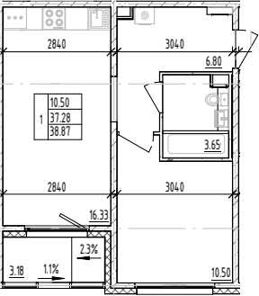 Планировка — ЛесART, 1-комн., 37 м²