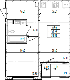 Планировка — ЛесART, 1-комн., 37 м²
