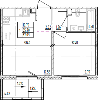 Планировка — ЛесART, 1-комн., 36 м²