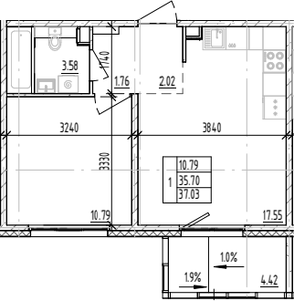 Планировка — ЛесART, 1-комн., 36 м²