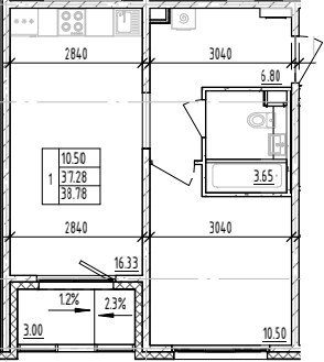 Планировка — ЛесART, 1-комн., 37 м²