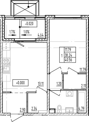 Планировка — ЛесART, 1-комн., 38 м²