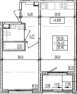 Планировка — ЛесART, 1-комн., 34 м²