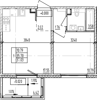 Планировка — ЛесART, 1-комн., 36 м²