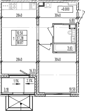 Планировка — ЛесART, 1-комн., 37 м²