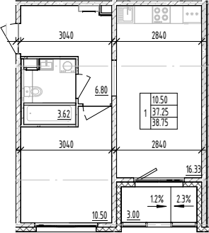 Планировка — ЛесART, 1-комн., 37 м²