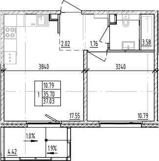 Планировка — ЛесART, 1-комн., 36 м²