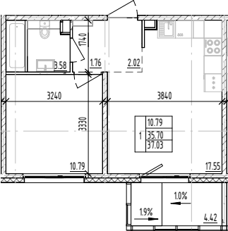 Планировка — ЛесART, 1-комн., 36 м²