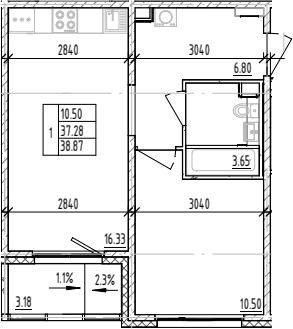 Планировка — ЛесART, 1-комн., 37 м²