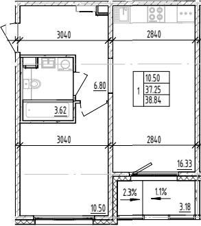 Планировка — ЛесART, 1-комн., 37 м²