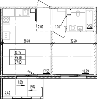 Планировка — ЛесART, 1-комн., 36 м²