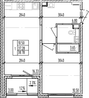 Планировка — ЛесART, 1-комн., 37 м²