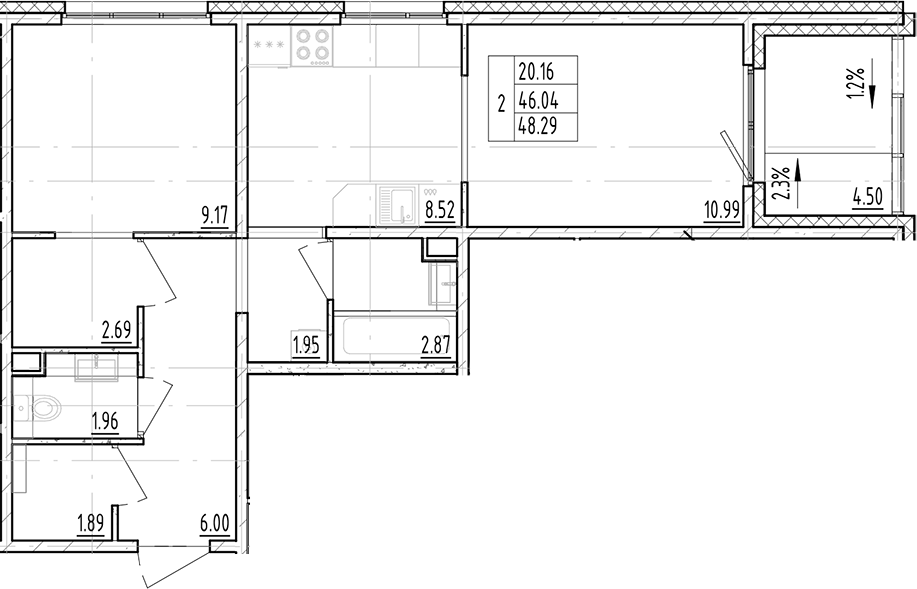 Планировка — ЛесART, 2-комн., 46 м²