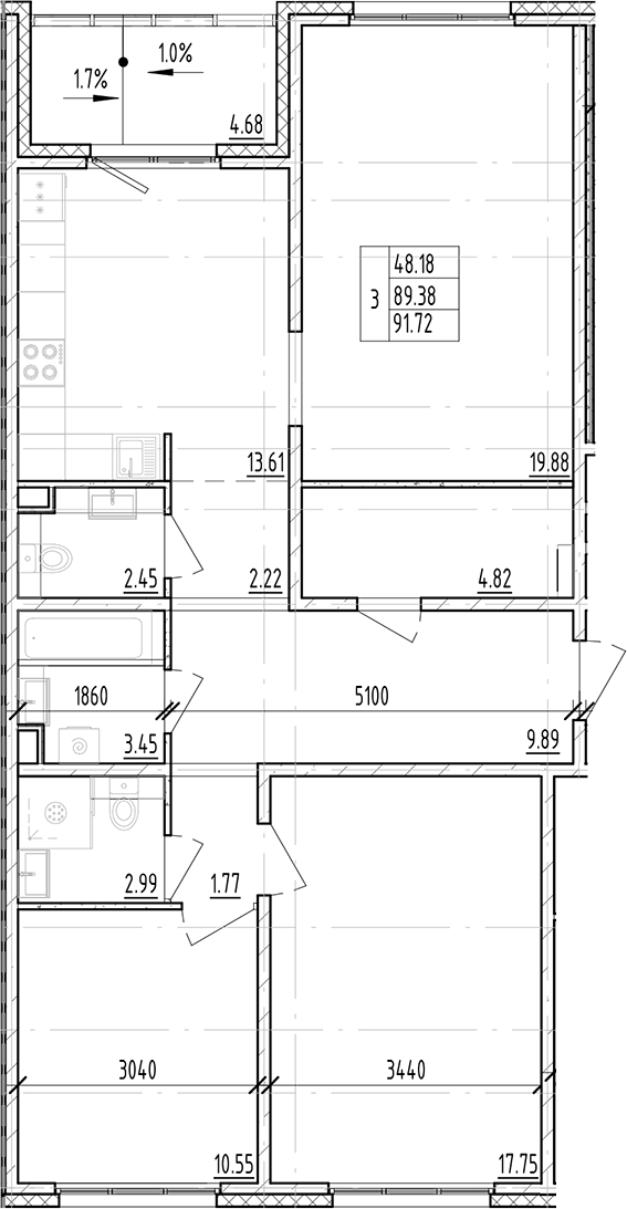 Планировка — ЛесART, 3-комн., 89 м²