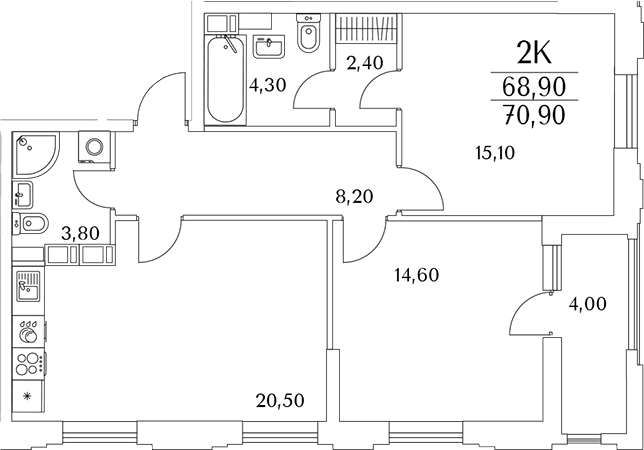 Планировка — Тайм Сквер, 3-комн., 69 м²