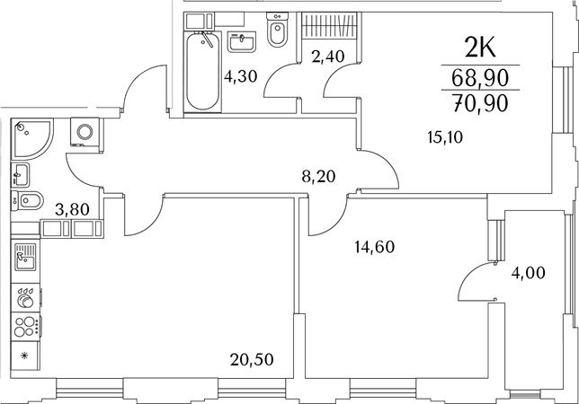 Планировка — Тайм Сквер, 3-комн., 69 м²