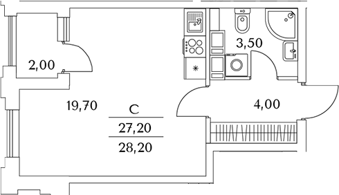 Планировка — Тайм Сквер, Студия, 27 м²