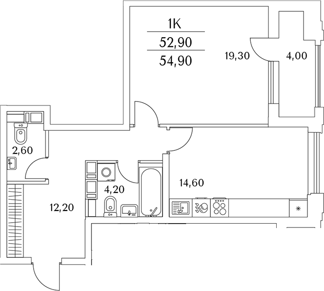 Планировка — Тайм Сквер, 1-комн., 53 м²