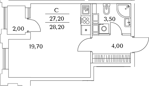 Планировка — Тайм Сквер, Студия, 27 м²