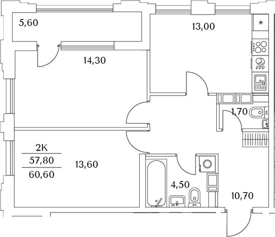 Планировка — Тайм Сквер, 2-комн., 58 м²