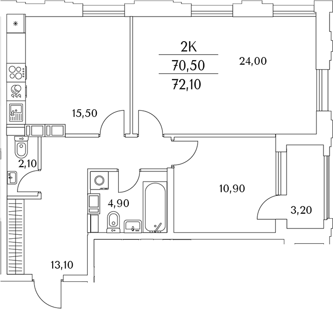 Планировка — Тайм Сквер, 3-комн., 71 м²
