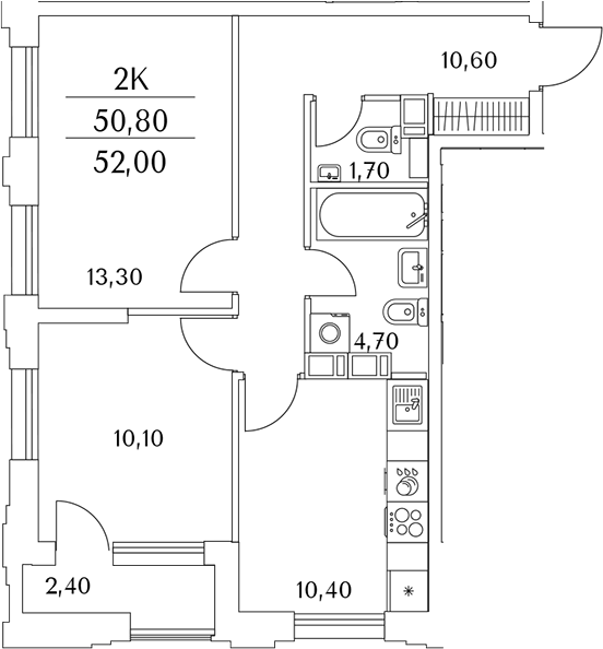 Планировка — Тайм Сквер, 2-комн., 51 м²