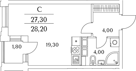 Планировка — Тайм Сквер, Студия, 28 м²