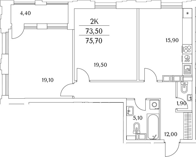 Планировка — Тайм Сквер, 3-комн., 73 м²