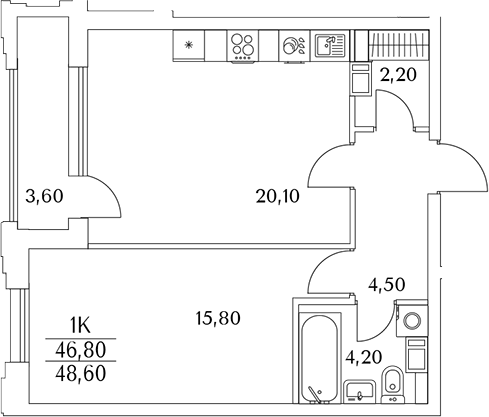 Планировка — Тайм Сквер, 2-комн., 47 м²