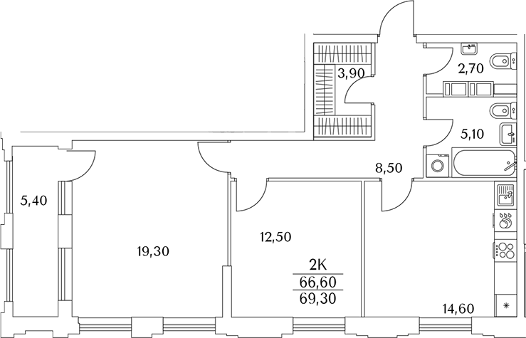Планировка — Тайм Сквер, 2-комн., 67 м²