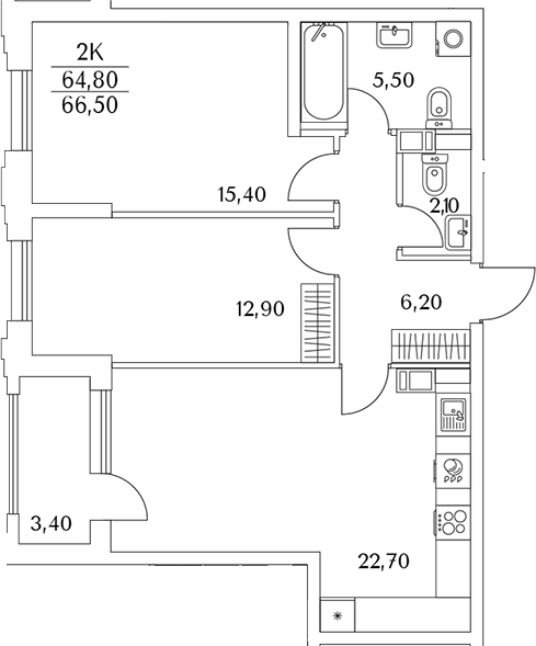 Планировка — Тайм Сквер, 3-комн., 65 м²