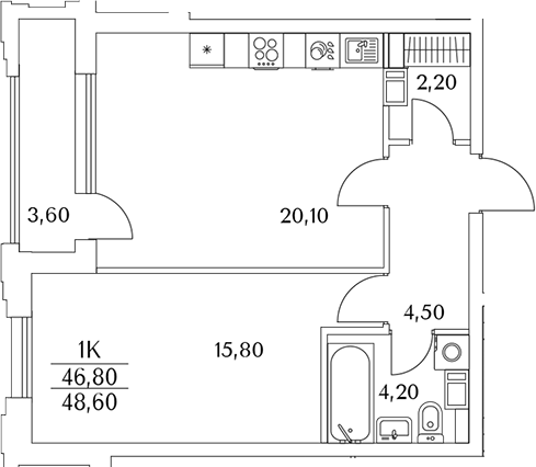 Планировка — Тайм Сквер, 2-комн., 47 м²