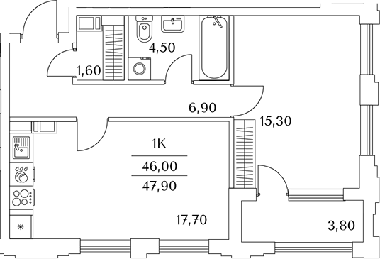 Планировка — Тайм Сквер, 2-комн., 46 м²