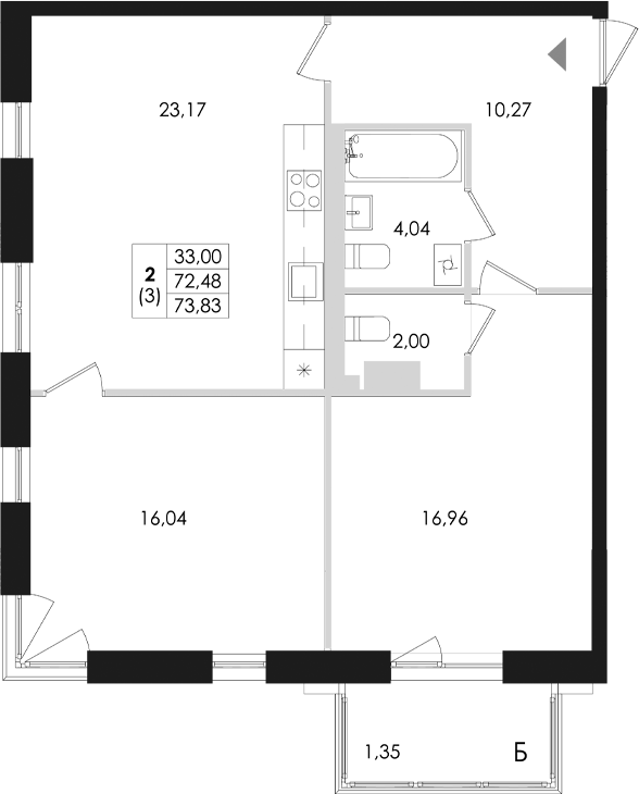 Планировка — Лисино, 3-комн., 72 м²