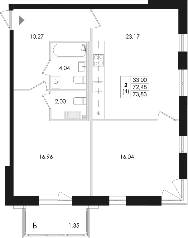 Планировка — Лисино, 3-комн., 72 м²
