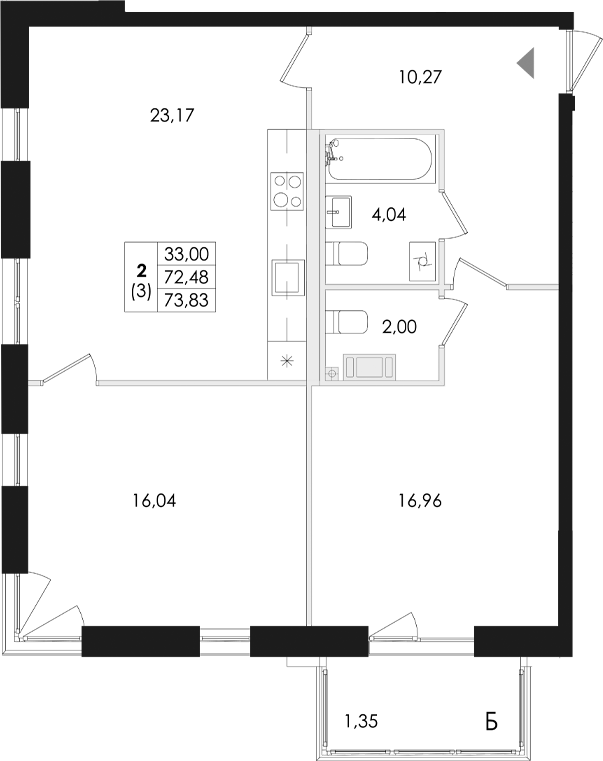 Планировка — Лисино, 3-комн., 72 м²