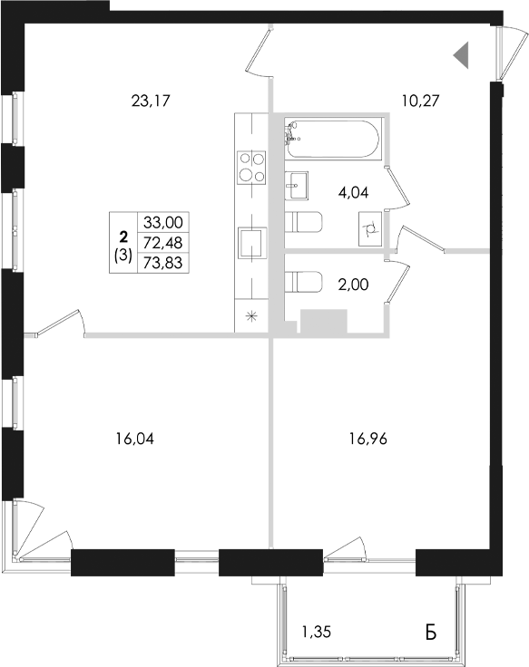 Планировка — Лисино, 3-комн., 72 м²