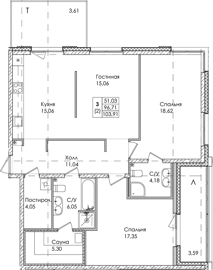 Планировка — Лисино, 4-комн., 97 м²