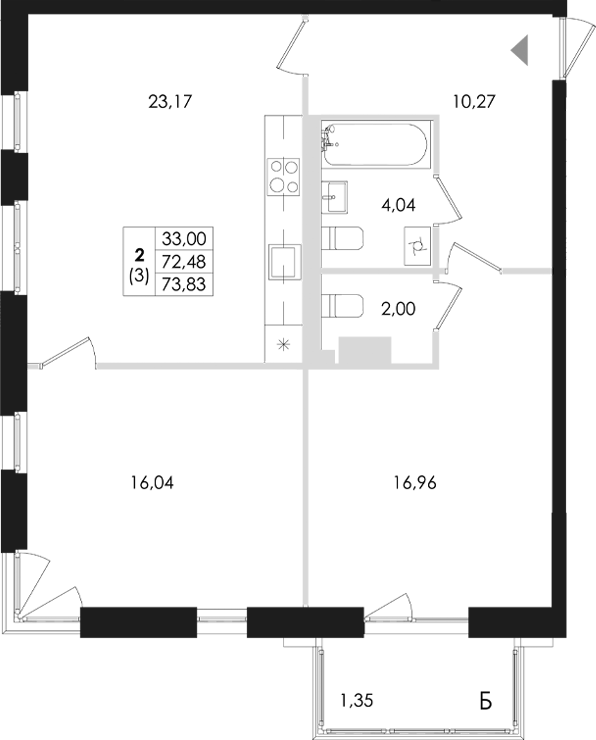 Планировка — Лисино, 3-комн., 72 м²