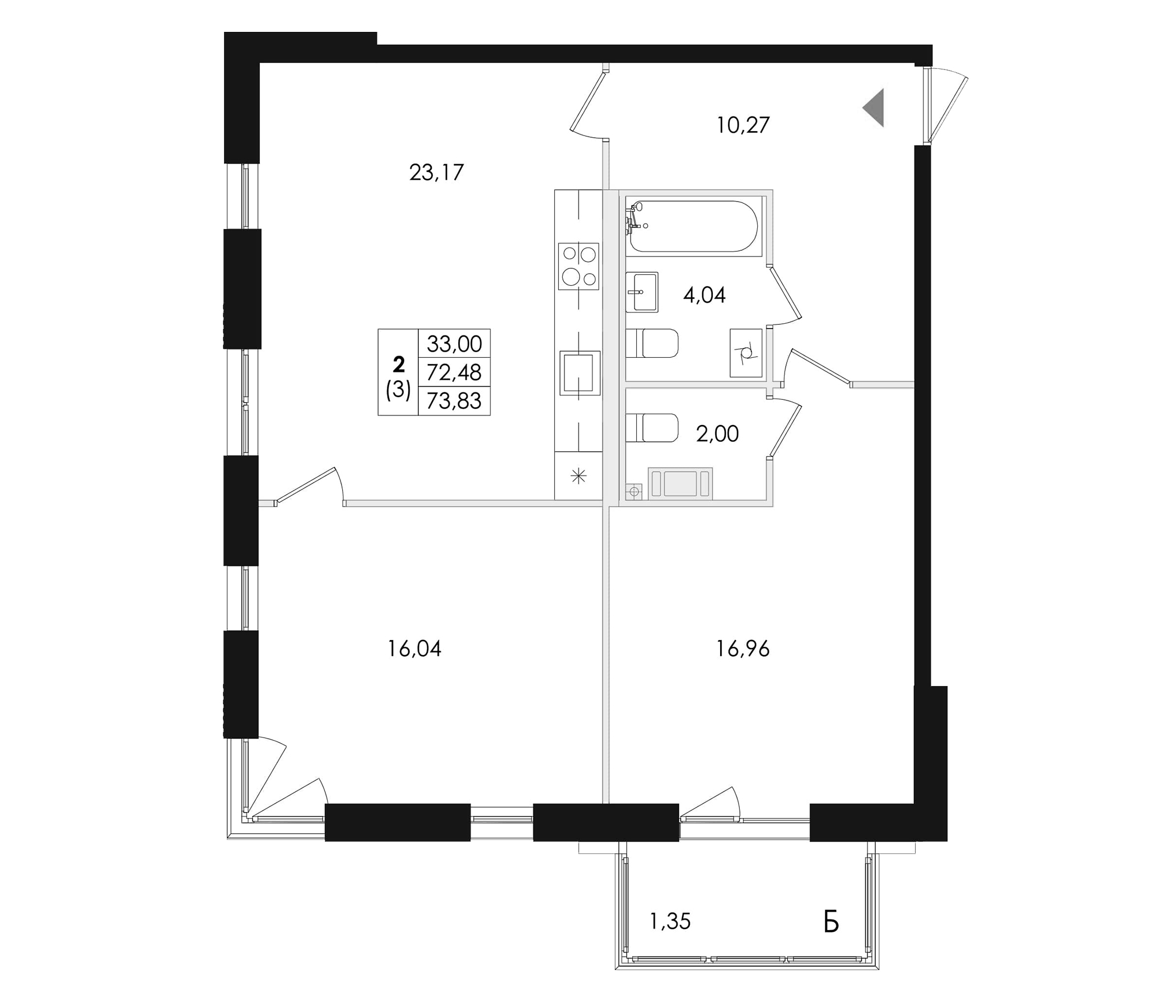 Планировка — Лисино, 3-комн., 72 м²