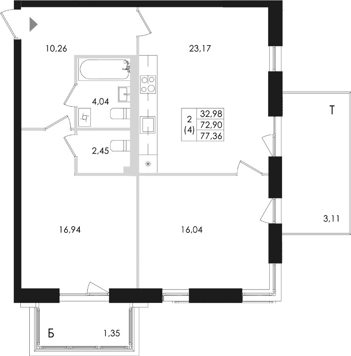 Планировка — Лисино, 3-комн., 73 м²