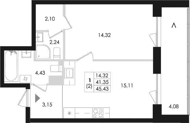 Планировка — Лисино, 2-комн., 41 м²