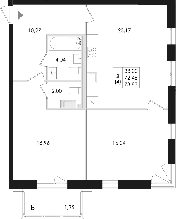 Планировка — Лисино, 3-комн., 72 м²