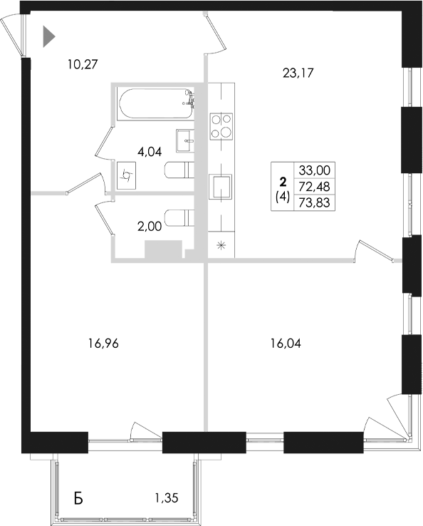 Планировка — Лисино, 3-комн., 72 м²