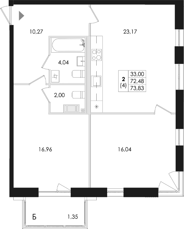 Планировка — Лисино, 3-комн., 72 м²